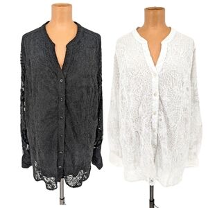 Soft Surroundings Fiori Top Lace Blouse Lot 2 White Black Womens Size 2X Plus